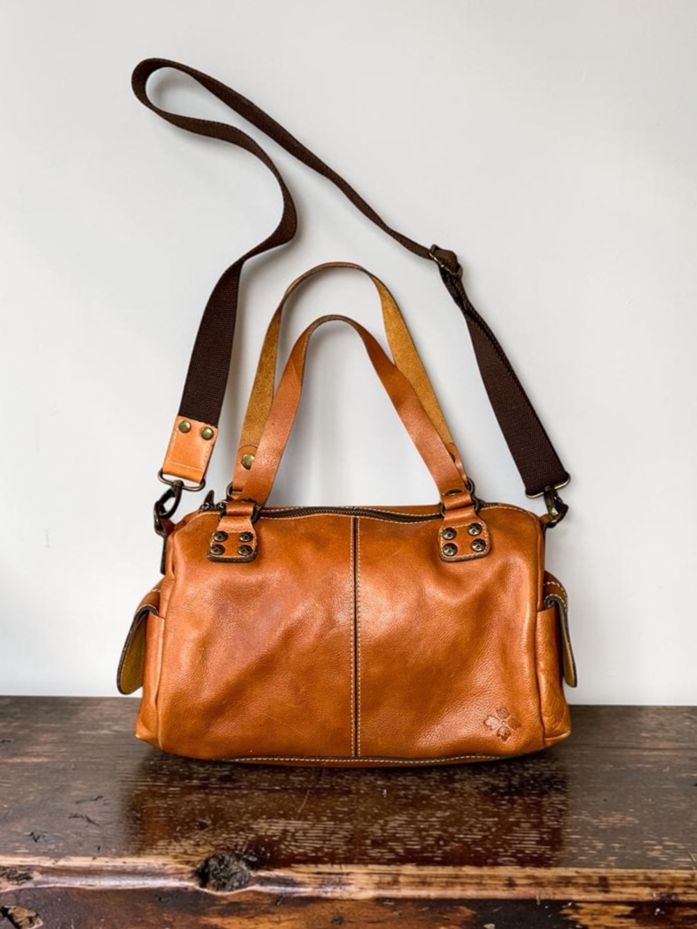 Patricia Nash Cognac Pebbled Leather Satchel Handbag Y2K Vintage Style - Picture 5 of 7